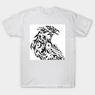 white line art mecha peregrine falcon halcon ecopop in mexican techno organic tribal totonac patterns T-Shirt